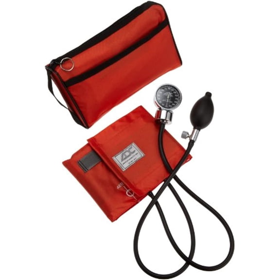 ADC Diagnostix 778 Pocket Aneroid Sphygmomanometer with Adcuff Nylon Blood Pressure Cuff, Adult, and Carrying Case, Orange