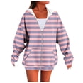 thumbnail image 3 of Scyoekwg Zip Up Jackets for Women Fall Fashion Striped Long Sleeve Sweatshirt Oversized Hooded Y2k Streetwear Outwear With Pocke (Pink,XXL), 3 of 4
