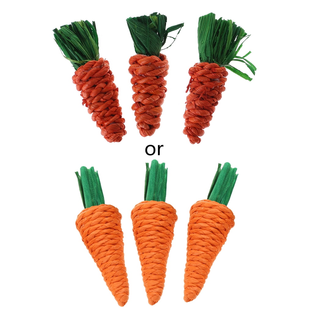 3x Cute Carrot Hamster Chew Toy Rattan Cleaning Teeth Pet Cage Accessories for Hamster Chinchillas Rabbits Small