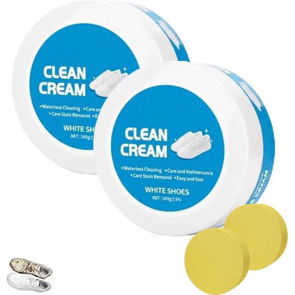 2026 Upgrade White Shoe Cleaner, White Shoes Clean Cream with Sponge, Multipurpose No-Wash Solid Comes Womens Shoes
