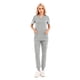 thumbnail image 1 of Conjunto de uniforme de enfermería de 2 piezas para mujer: top de manga corta con cuello en V + pantalones, poliéster, con bolsillo, verde/morado/blanco, tallas S-XXL, tallas asiáticas, 1 of 2
