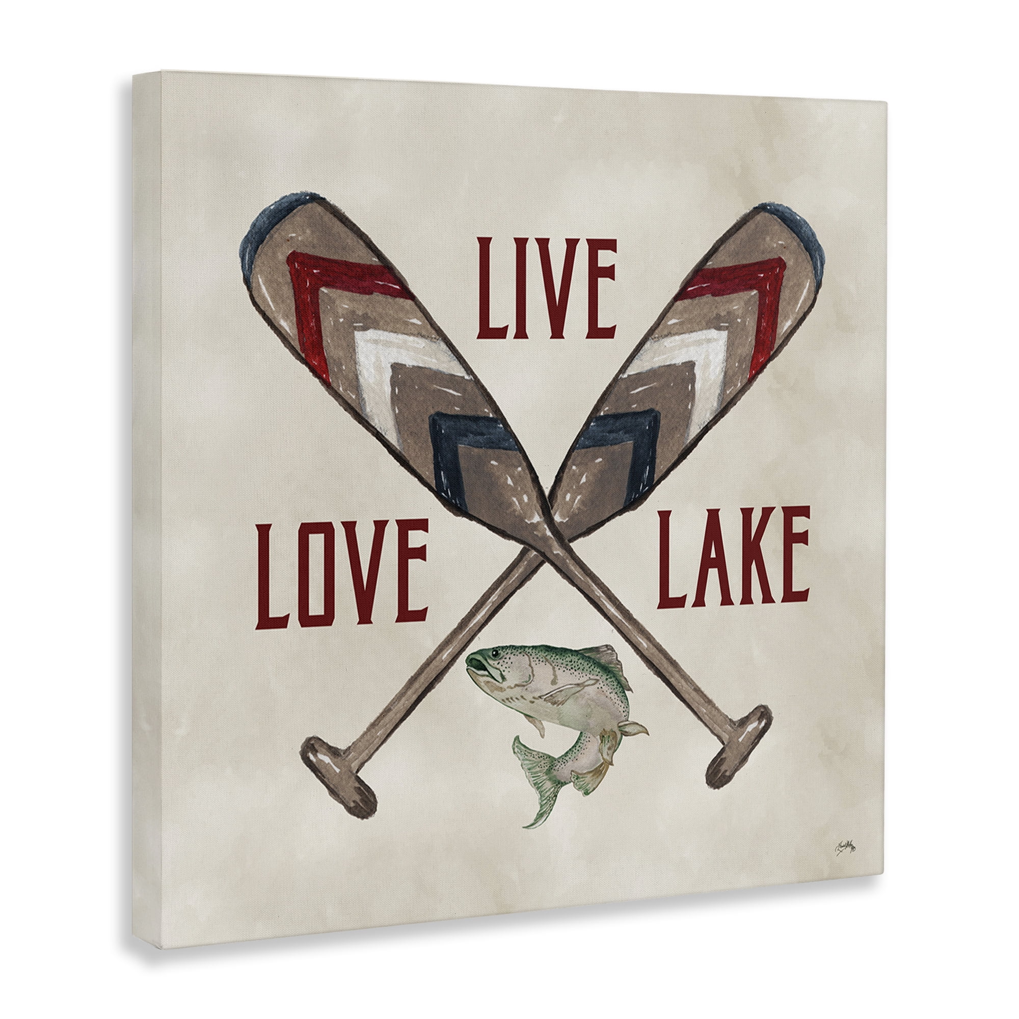Stupell Industries Live Love Lake Oars Typography Painting Gallery Wrapped Canvas Art Print Wall Art, 30 x 30