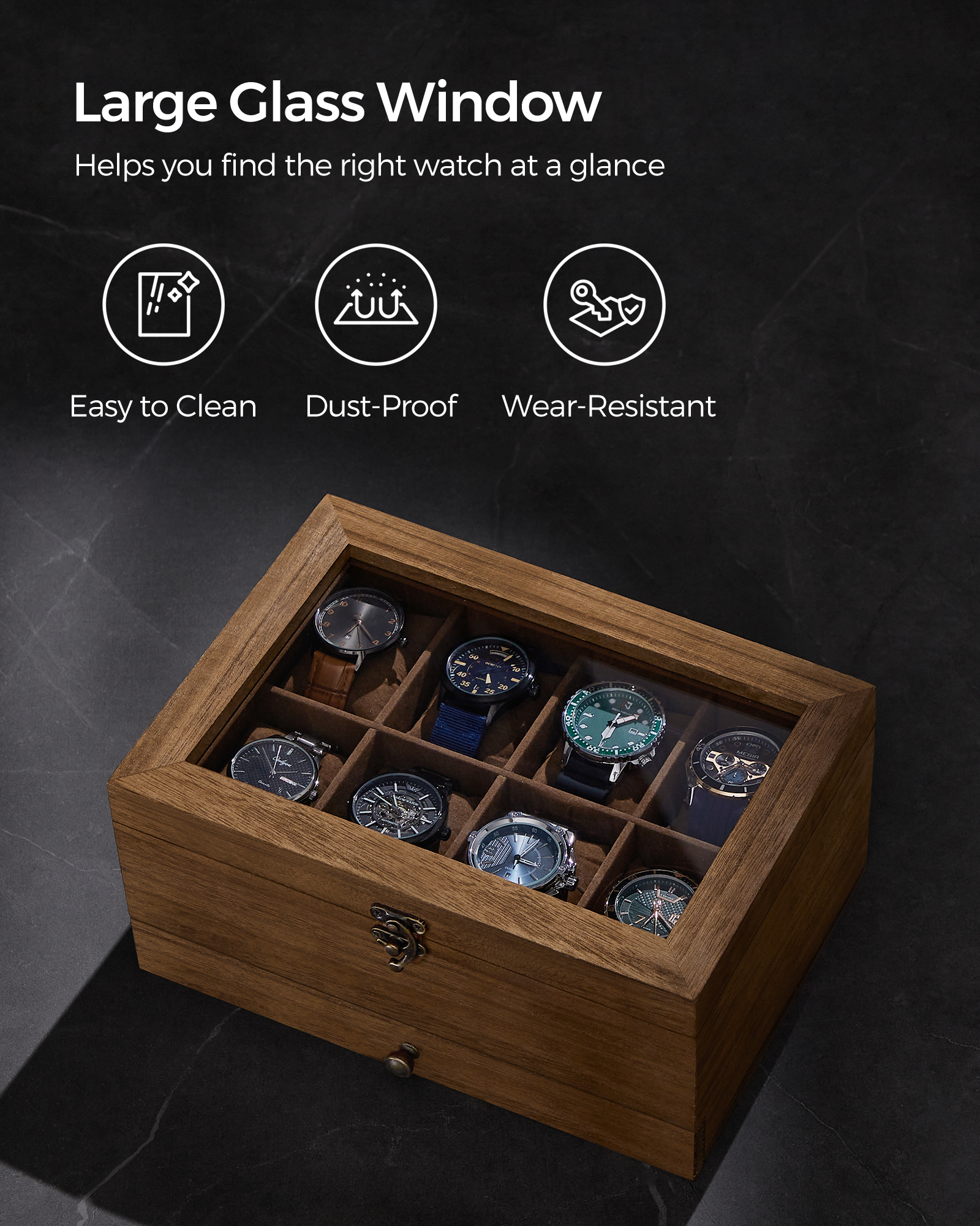 SONGMICS 2-Tier Rustic Walnut Watch Display Box photo 8