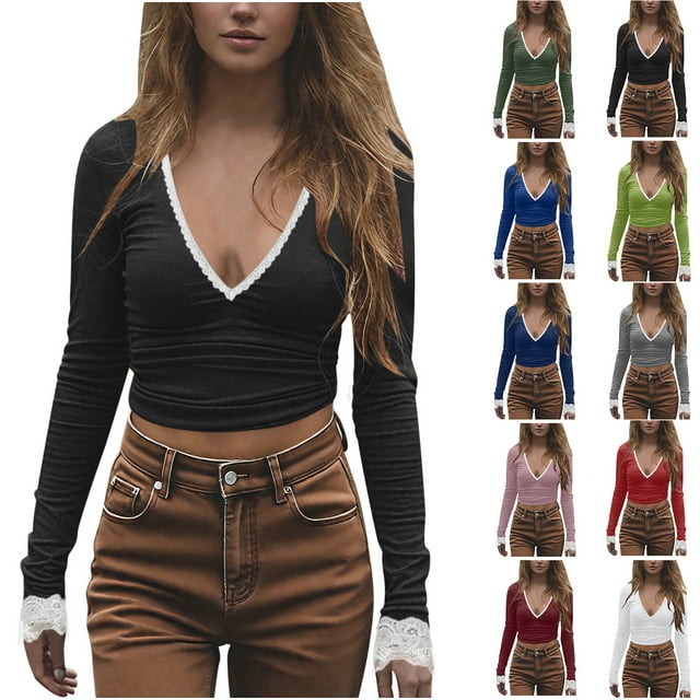 Blusa de manga larga,Blusa informal de poliéster con cuello en V y manga corta para mujer, ideal para usar en cualquier temporada, sopatenor