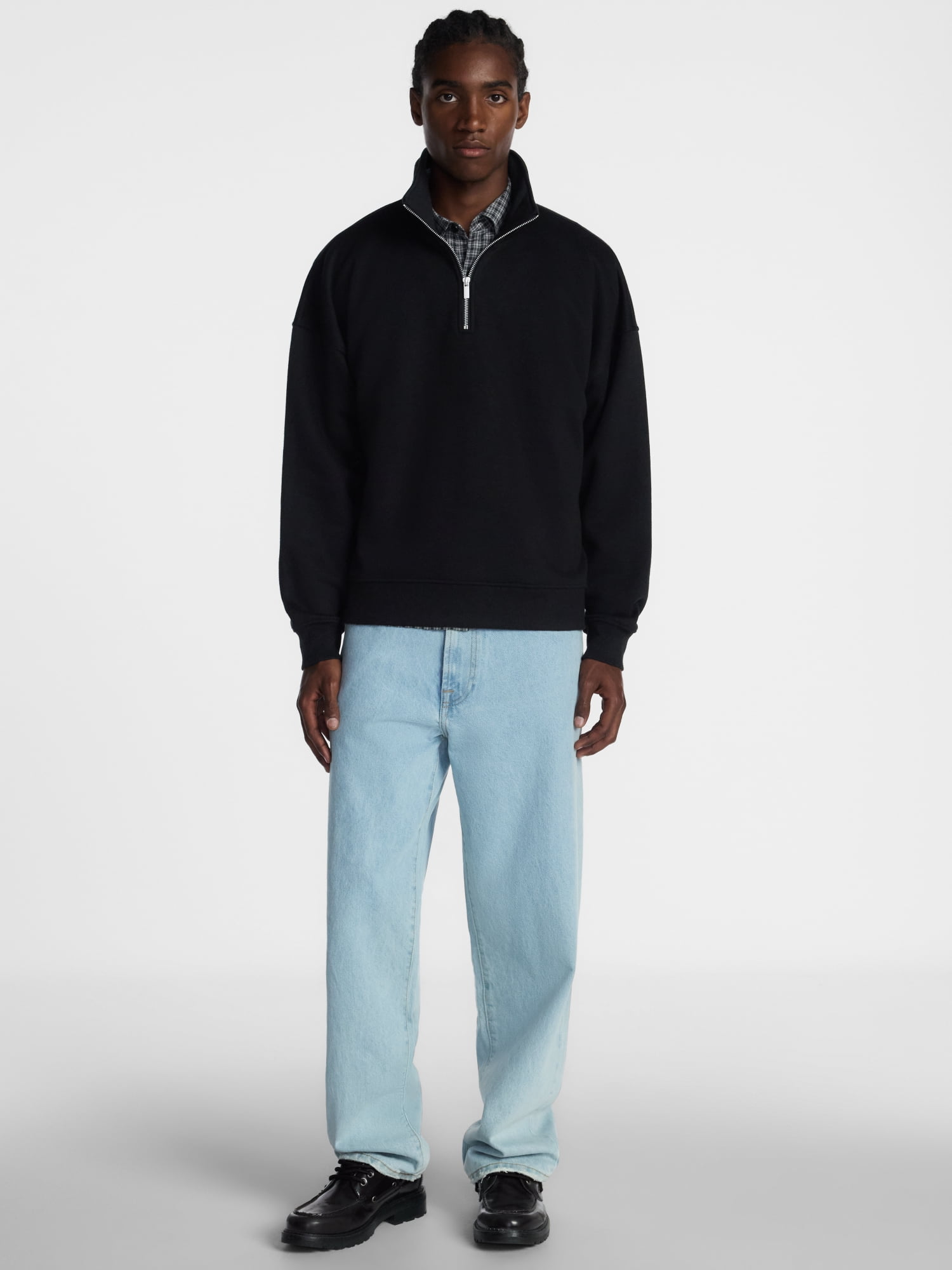 No Boundaries Boxy Fit Quarter Zip Fleece Sweatshirt with Long Sleeves, Men's XS-4XLT