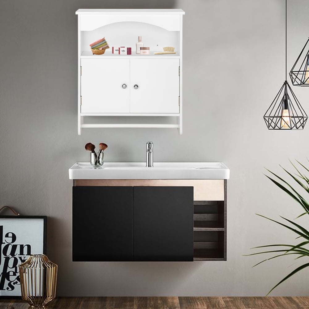 Lowestbest Cottage Collection Wall Cabinet, 2-Door Wall Mounted Bathroom Cabinet Hanging Cabinet With Shelves, Wooden Medicine Cabinet Storage Organizer, White Lowestbest Cottage Collection Wall Cabinet, 2-Door Wall Mounted Bathroom Cabinet Hanging Cabinet With Shelves, Wooden Medicine Cabinet Storage Organizer, White