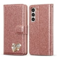 thumbnail image 1 of SaniMore Magnetic Closure Flip Wallet Case for Samsung Galaxy S23 Plus, [RFID Blocking] Card Holder PU Leather Glitter Diamond Heart Cover with Kickstand Shockproof Protective Shell, Rosegold, 1 of 9