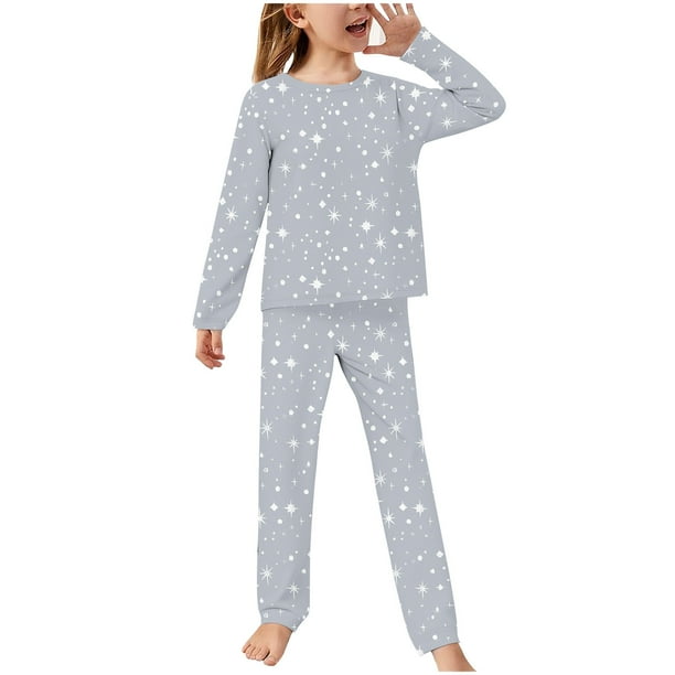 Odeerbi 2-14 Años Niños Niñas Pijamas Suaves Manga Larga Tops Pantalones Juego Suaves Estrellas Estampadas Ropa de Dormir Franela Juego de Dos Piezas