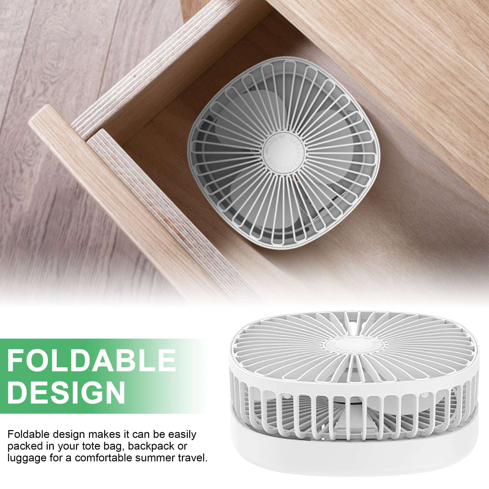 Deago 6.5 Inch Portable Travel Fan Folding Desk Fan Battery Operated & Rechargeable 3 Speeds Small Table Fan 185°Rotation Quiet for Bedroom Office
