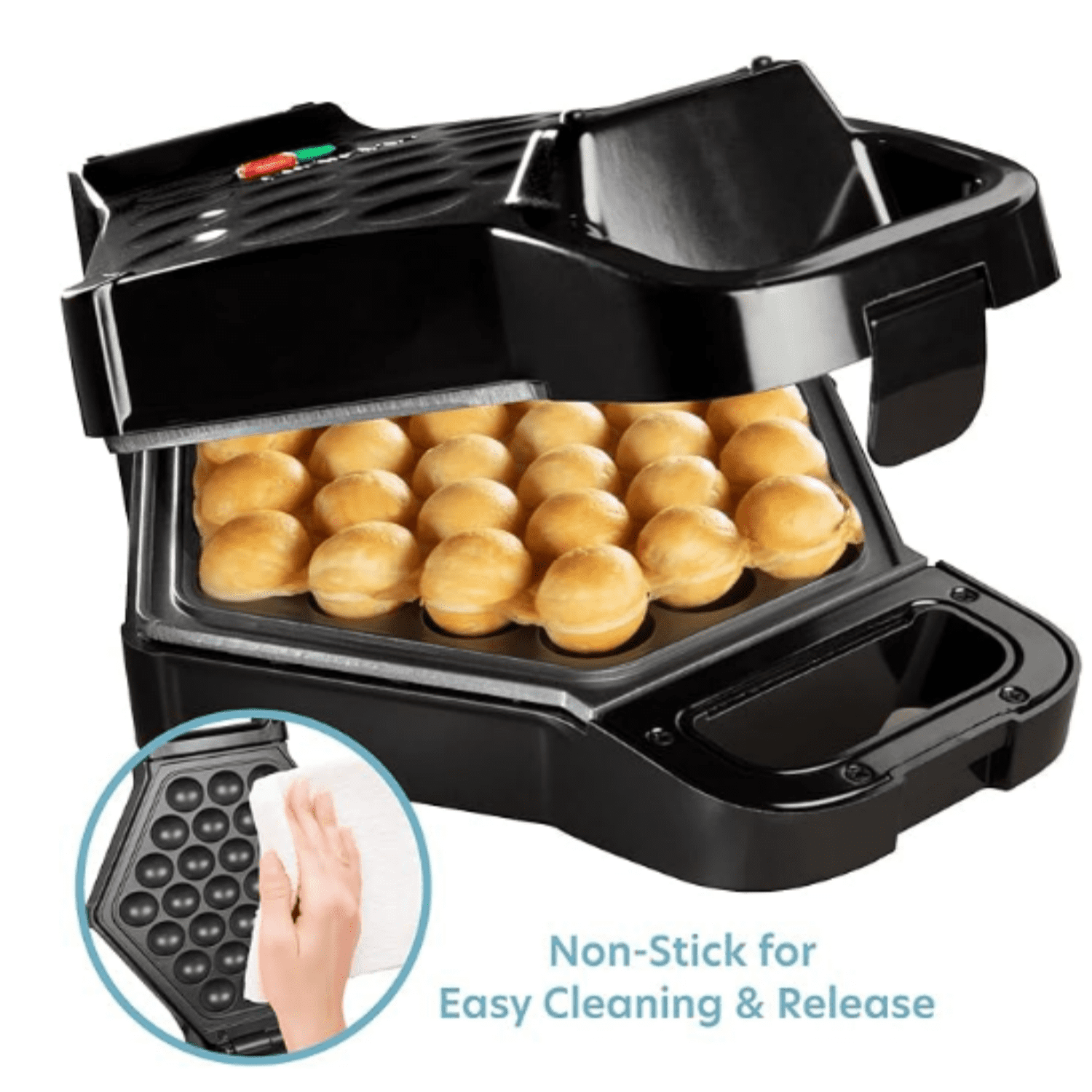 Bubble Waffle Maker- Electric Non stick Hong Kong Egg Waffler Iron Griddle w/Ready Indicator Light- Ready in under 5 Mins- Recipe Guide Included, Make Delicious Ice Cream Cones for Xmas Gift or Treat