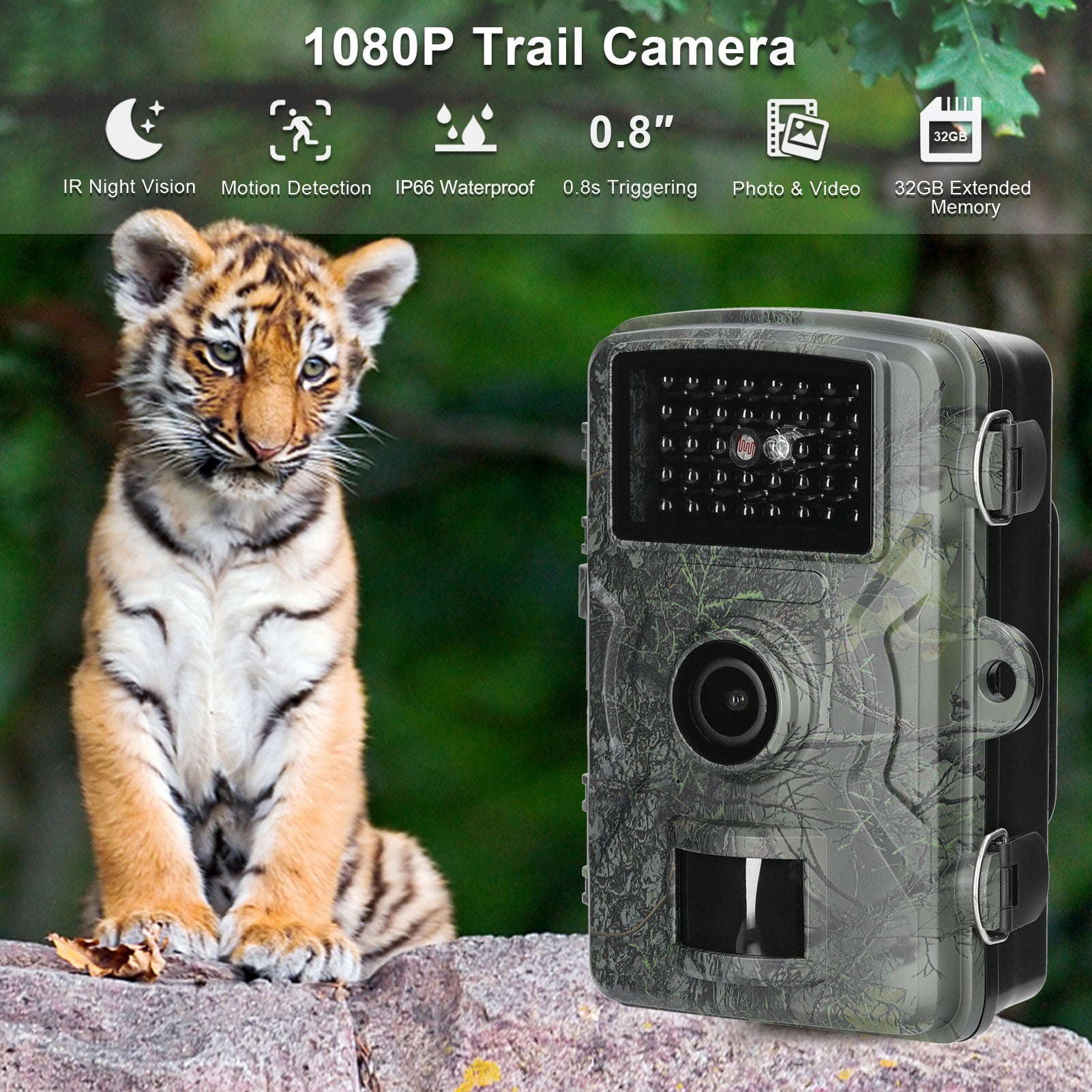 16MP 1080P Outdoor Trail Camera for Wildlife Observation