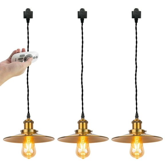 Kiven H-Type Track Lighting, 3-Light Modern H Track Light Pedant with Metal Lampshade,Dimmable,Timer , Cord length 39.4",Gold Finish