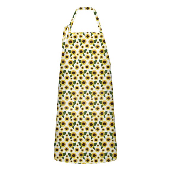 White Sunflower Pattern Apron-Garden Aprons for Women with Pockets-Cotton Linen Waterproof Kitchen Cooking Gardening Aprons Adjustable for Kitchen,Cooking,BBQ and Salon 33x27 Inch