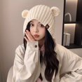 thumbnail image 2 of Women's Cute Bear Ear Winter Hat with Plush Ears and Snap Closure - Machine Washable Elastic Winter Hat, Korean Style Loose Fit, Women's Winter Hat, 2 of 8