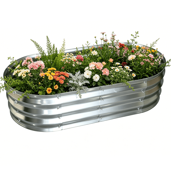 Mibote Galvanized Raised Garden Bed Outdoor, 4x2x1ft Metal Planter Box for Gardening Vegetables and Flowers, Silver, 1-Pack