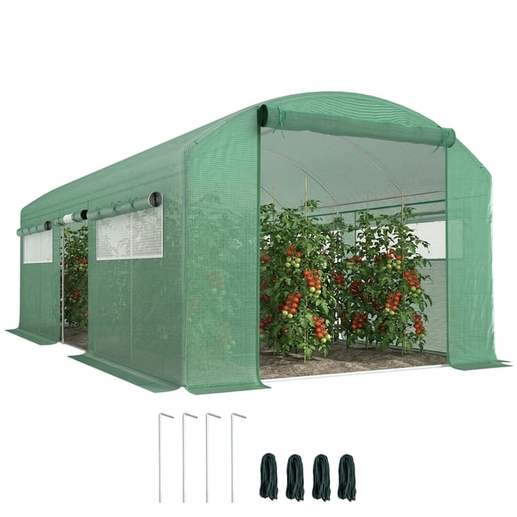 Outsunny 19.5' x 10' Tunnel Greenhouse Green House with 3 Roll-up Doors