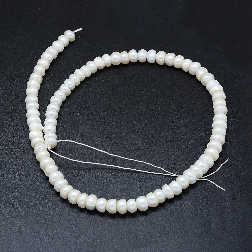 3strands Natural Cultured Freshwater Pearl Beads Strands Rondelle White 7~8x4~5mm Hole: 0.8mm about 82pcs/strand 14.9 inch(38cm)