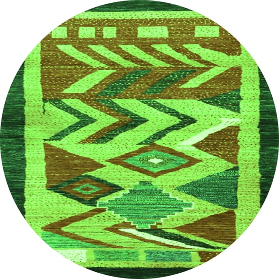 Ahgly Company Indoor Round Abstract Green Contemporary Area Rugs, 5' Round
