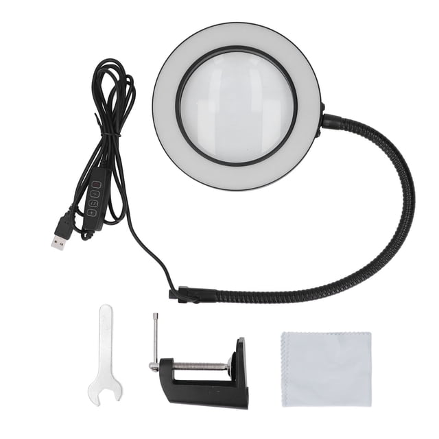 Lámpara de aumento Luz LED Brazo flexible ajustable Lámpara de escritorio con lente de vidrio 5X para lectura de soldadura VoborMX herramienta