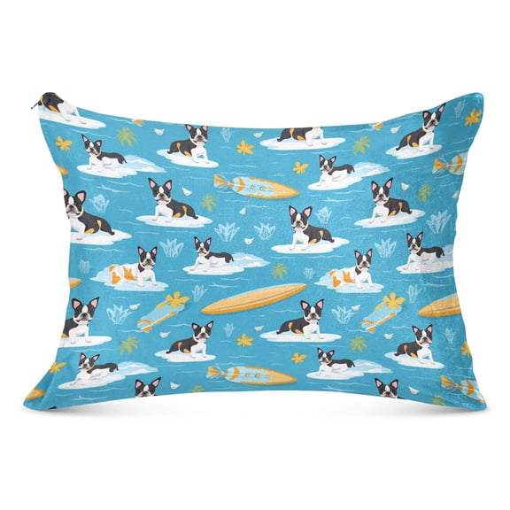 Dog on Water and Surfboard Plush Pillow Cases Standard Size Ultra Soft Warm Pillowcases with Zipper 20"x26"