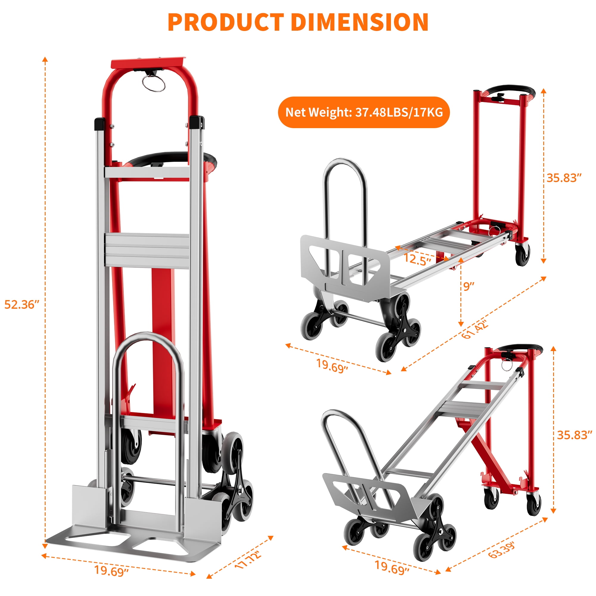Accreate Aluminum Foldable Hand Truck With Wheels, 3 In 1 Convertible Heavy Duty Dolly Cart, Includes Elastic Straps, 800 Lbs Capacity, Ideal For Moving In Warehouse, Home, Or Supermarket