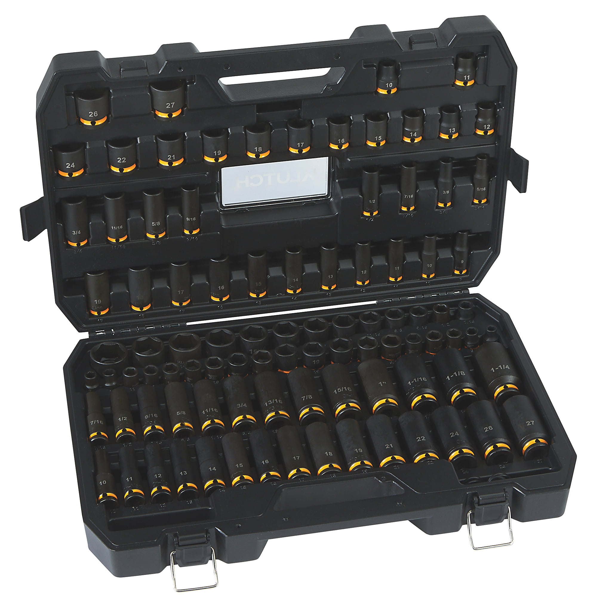 Klutch 3/8in.- and 1/2in.-Drive Impact Socket Sets, Chrome Molybdenum, SAE + Metric, 94-Pc.
