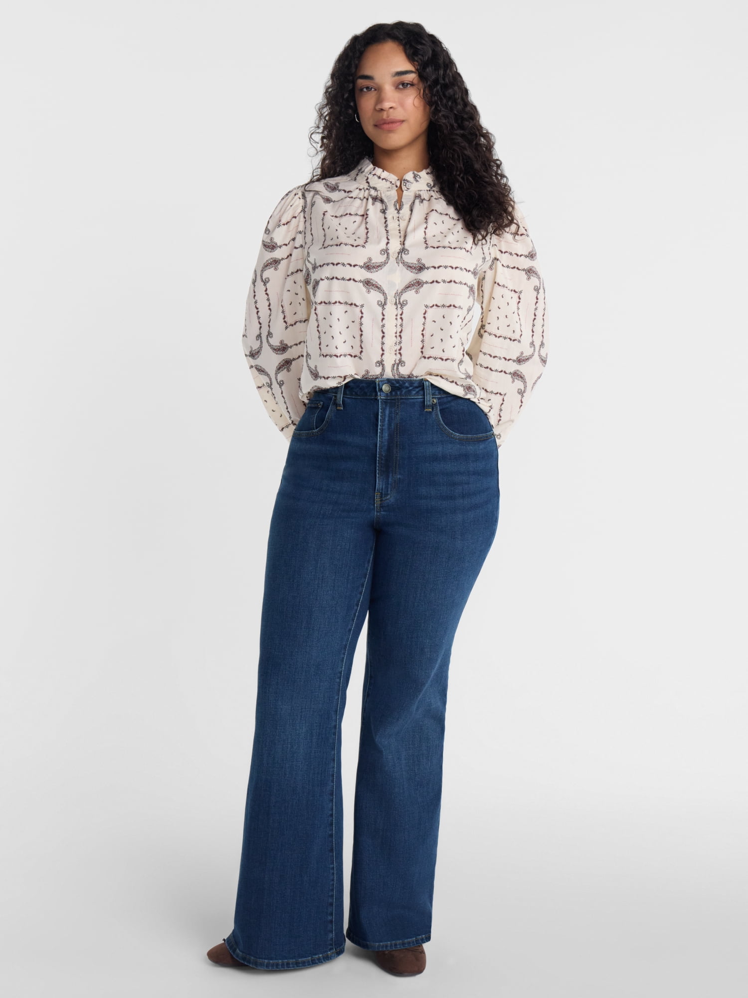 Scenario Women's High Rise Creased Flare Denim Jeans, Size 0-20