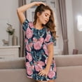 thumbnail image 3 of Vsdgher Chemise de Nuit à Manches Courtes Motif Fleurs Roses pour Femmes, Col Rond, Mignonne, Confortable, 3 of 6