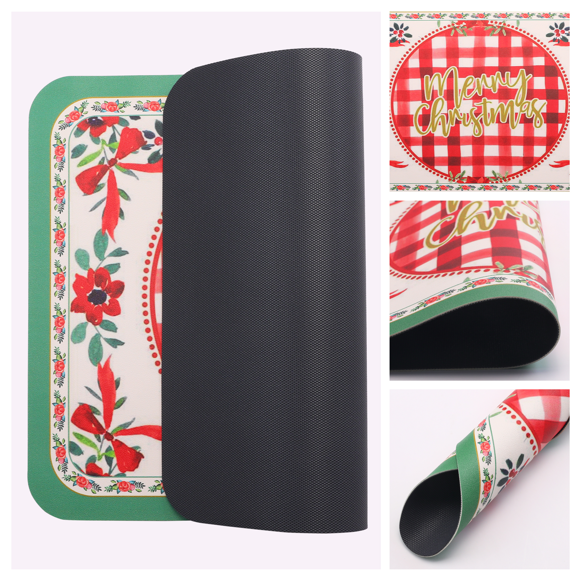 Unique Bargains Set of 6 Washable Leather Placemats Kitchen Table Mat Red/Green