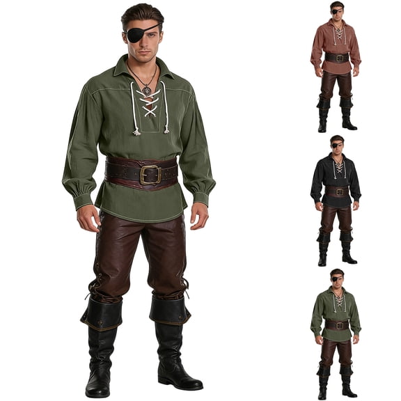 Medieval Lace Up, Pirate Long Shirt, Renaissance Viking Shirt, Medieval Lace Up Pirate Shirt Long Sleeve Renaissance Viking Tunic Historical Costume Top for Renaissance Fair, Green L