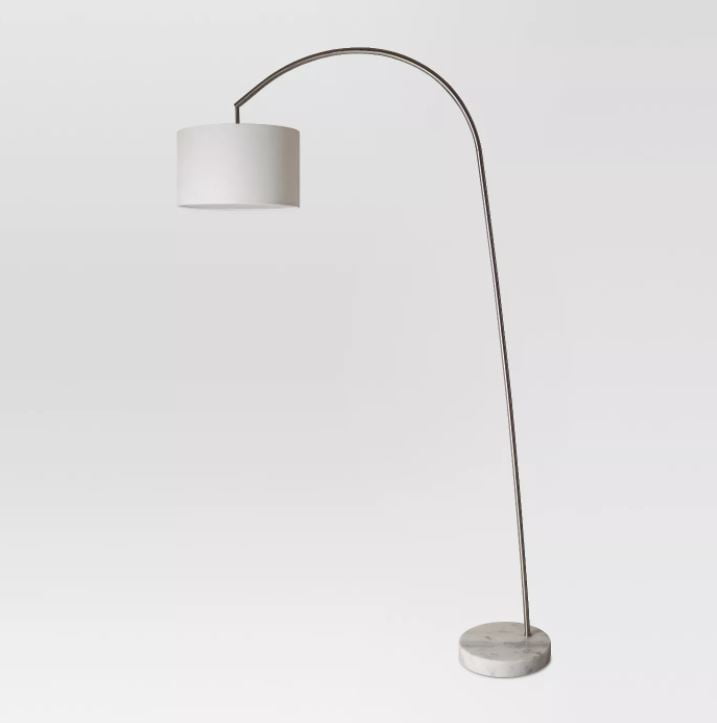 Avenal Shaded Arc With Marble Base, Silver Floor Lamp With Marble Base