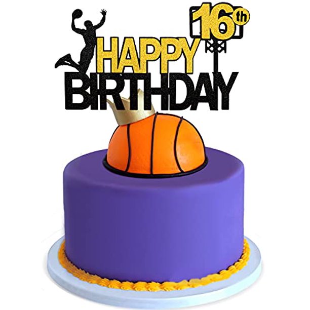 Happy 16th Birthday Basketball Cake Topper Game Day Basketball Party Dessert Glitter Cake