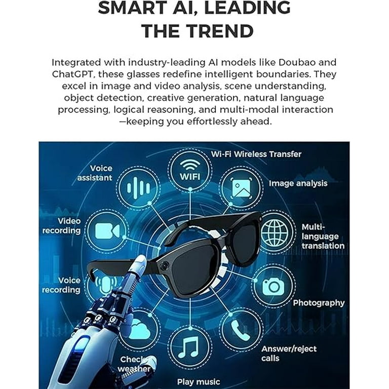 AI Smart Glasses, Bluetooth Glasses with 110+ Translations, One-Button