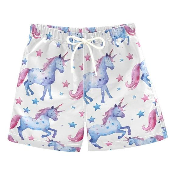 joogoo Boys Swim Trunks Cute Unicorn and Stars Beach Board Shorts Drawstring Swimsuit S