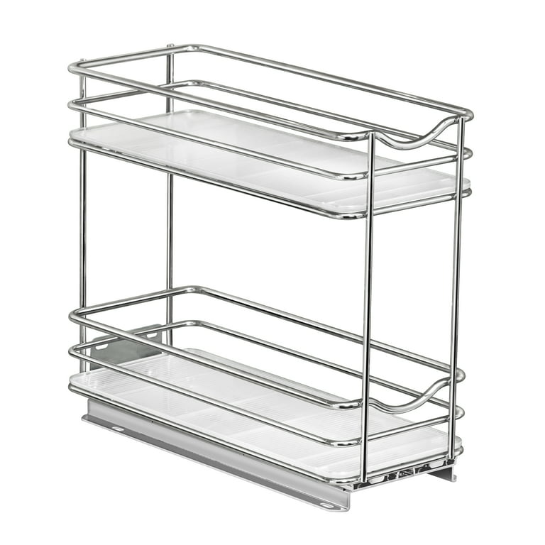 Lynk Professional 8-1/4 in. Wide - Double Silver Chrome Slide Out Spice Rack Pull Out Cabinet Organizer