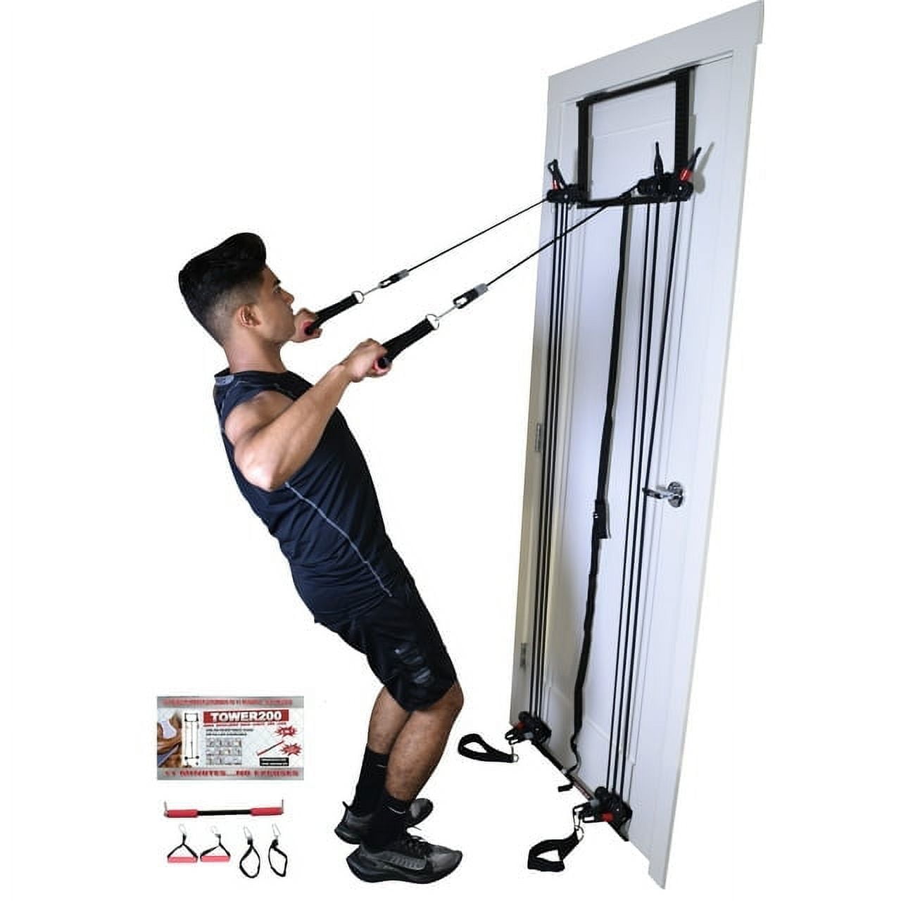Tower 200 Door Gym Full Body Workout System Handles Ankle Straps Straight Bar DVD Chart Home Fitness Exercise Trainer in Kosovo at 174 Rating 5