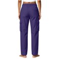 thumbnail image 7 of Pants for Women Plus Size Elastic High Waist Drawstring Work Cargo Pants Solid Color Casual Straight Leg Pants With Pockets, 7 of 7
