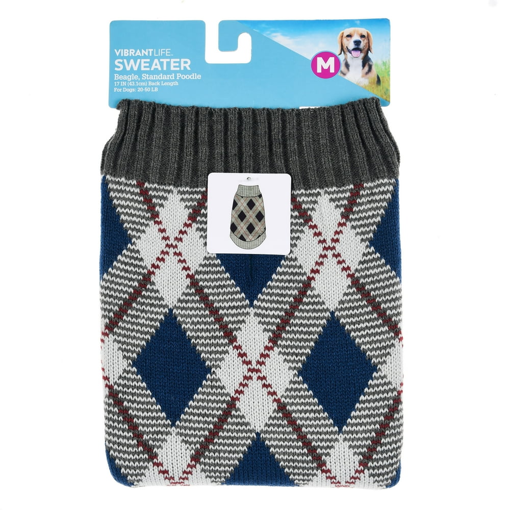 Vibrant Life Gray Argyle Dog Sweater, Small