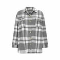 thumbnail image 3 of Flannels for Women Cropped Shacket Jacket Women's Long Sleeved Front Opening Loose Outer Garment Plaid Shirt Jacket Shirt Gray XXL, 3 of 5