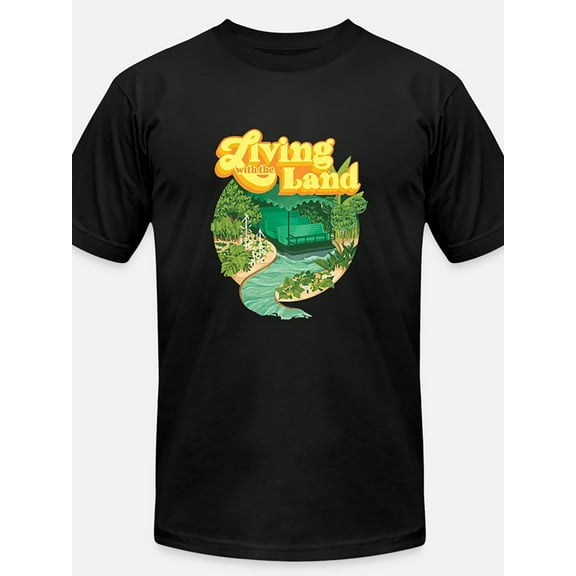 Men's "Living with the Land" Graphic T-Shirt - Black Cotton, Short Sleeve, Round Neck, Machine Washable, Nature-Inspired Design