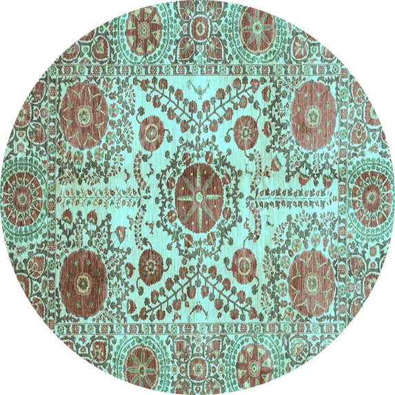 Ahgly Company Indoor Round Abstract Light Blue Modern Area Rugs, 6' Round