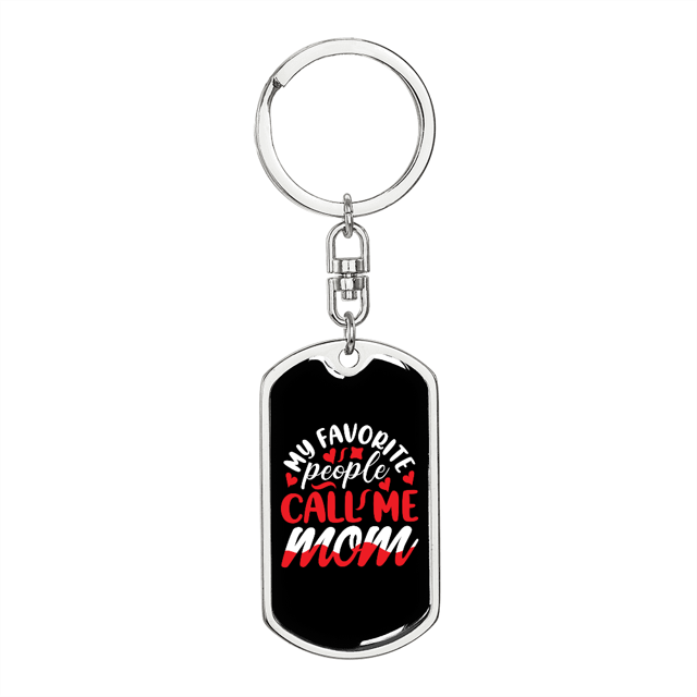 Call Me Mom White Red Stainless Steel or 18k Gold Premium Swivel Dog Tag Keychain