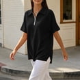 thumbnail image 6 of VBVC Women's Half Zip Waffle Collared Top , V Neck Short Sleeve Blouse For Women , Ladies' Loose Fit Breathable Summer Shirt, Black , S-3XL, 6 of 8