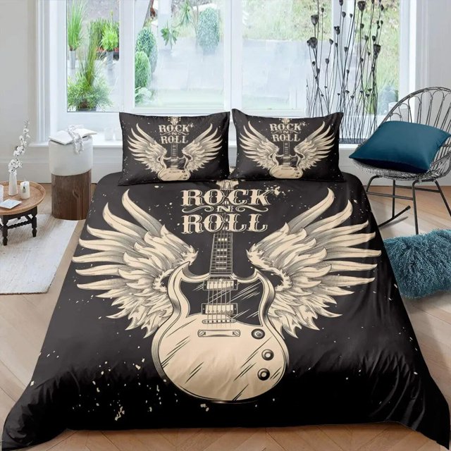 Housse de Couette Rock Musique Très Grand Ensemble de Literie Jazz Musique pour Adolescents Housse de Couette Graffiti Hip Hop Notes de Musique Polyester