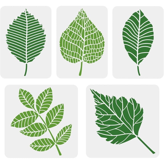 1Set 5 pcs Tropical Leaves Stencil for Painting 2 Size Reusable Leaves Pattern Painting Stencil DIY Craft Leaf Decoration Template Plants Stencil for Wall Wood Furniture Scrapbook Painting
