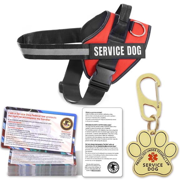 Chaleco Opstin para perros de servicio, etiqueta de identificación, 50 tarjetas de información ADA, talla X-Small-XXL