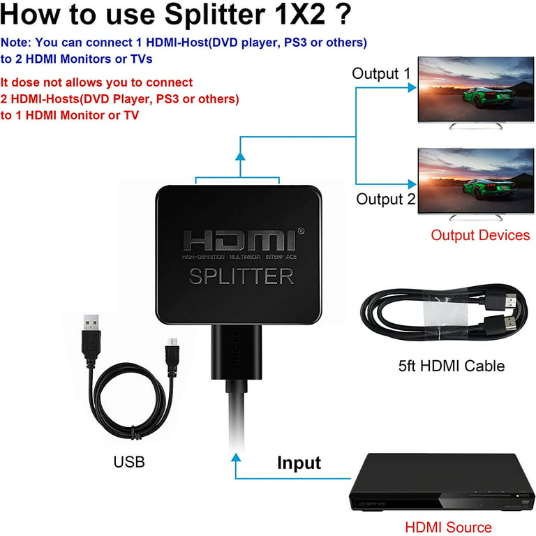  Cable adaptador divisor HDMI – Divisor HDMI 1 en 2
