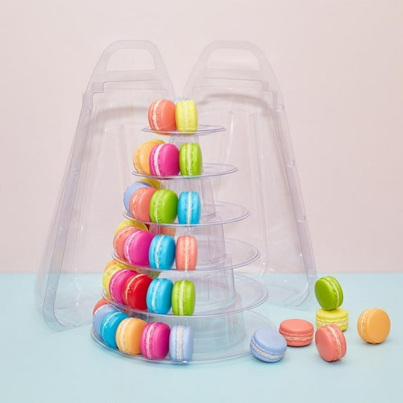 4/6 Tier Round Cake Stand Macaron Tower, Plastic Tiered Cupcake Dessert Display Stand Pastry Appetizers Serving Tray Platter Food Display for Wedding,Baby Shower or Birthday Party
