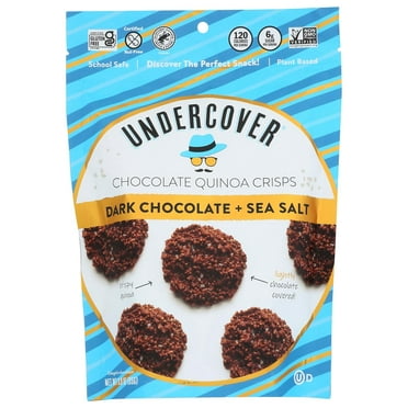 Undercover Snacks Chocolate Quinoa Crisps Gluten Free Non GMO Dark Chocolate   Sea Salt  3 oz  Pack of 4