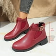 thumbnail image 2 of Chelsea Boots Women Stretch Slip on Round Toe Low Heel Ankle Booties Buckle Ankle Strap Fall Winter Casual Dress Boots, 2 of 7